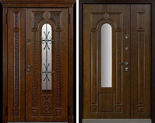 Дверь металлическая двухстворчатая с ковкой №19