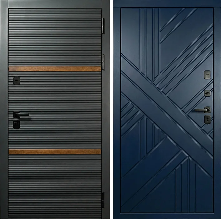 Стальная дверь графит с синей фрезерованной МДФ-панелью №360