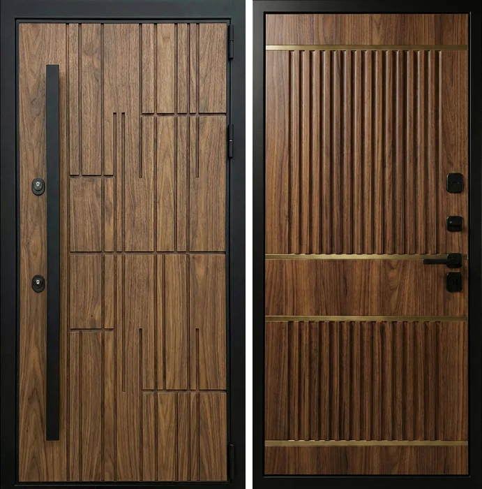 Стальная дверь под дерево с геометрической фрезеровкой №246