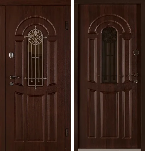 Дверь в дом со стеклопакетом и ковкой №1