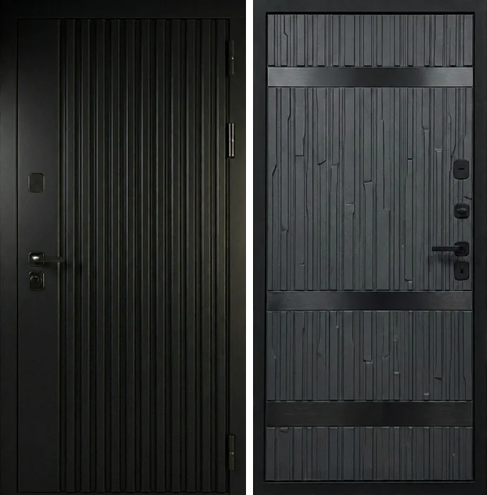 Стальная дверь чёрная с фактурной МДФ-панелью для квартиры №329