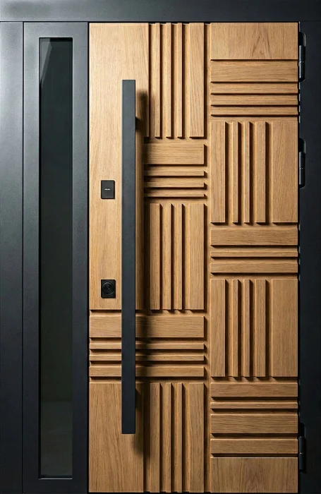Входная дверь с 3D панелью под дуб и остеклением №69