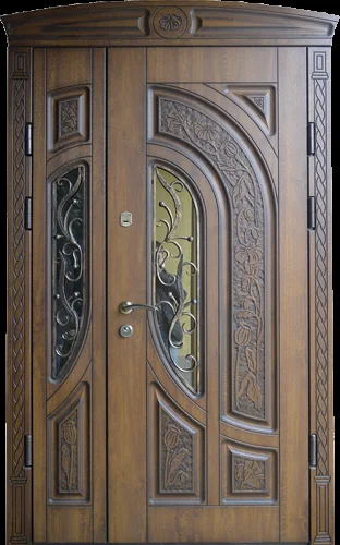 Утепленная дверь из массива с ковкой №13