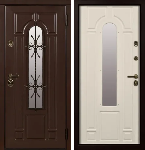 Входная дверь в дом со стеклом и ковкой №12