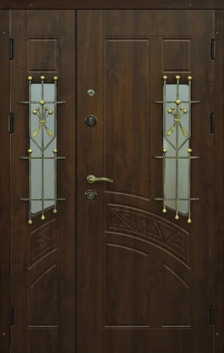 Кованная входная дверь со стеклом №54