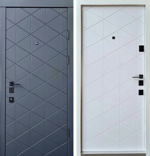 Входная дверь с МДФ панелью синяя и белая №117