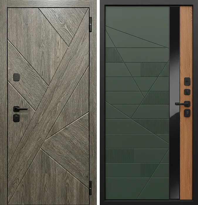 Входная дверь графит с зелёной МДФ-панелью №212