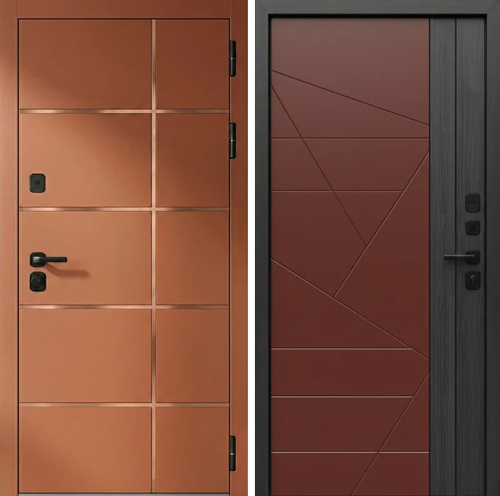 Входная дверь терракотовая с геометрической фрезеровкой МДФ №310