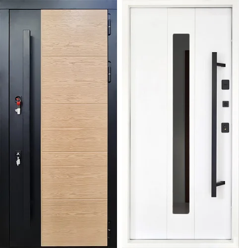 Входная дверь с вертикальной ручкой и зеркалом №17