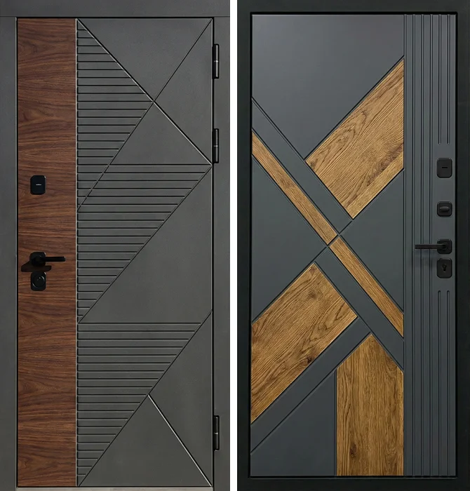 Входная дверь графит с древесными вставками лофт №233