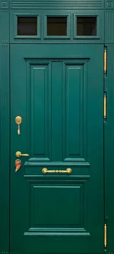 Зелёная металлическая дверь вставка-фрамуга №61