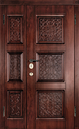 Широкая уличная входная дверь для загородного дома под дерево №26