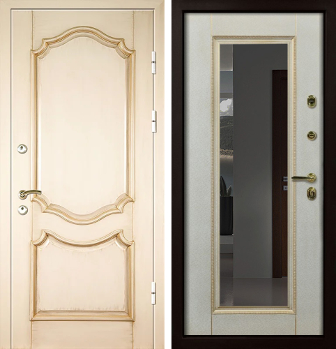 Дизайнерская дверь с золотой патиной и зеркалом №7